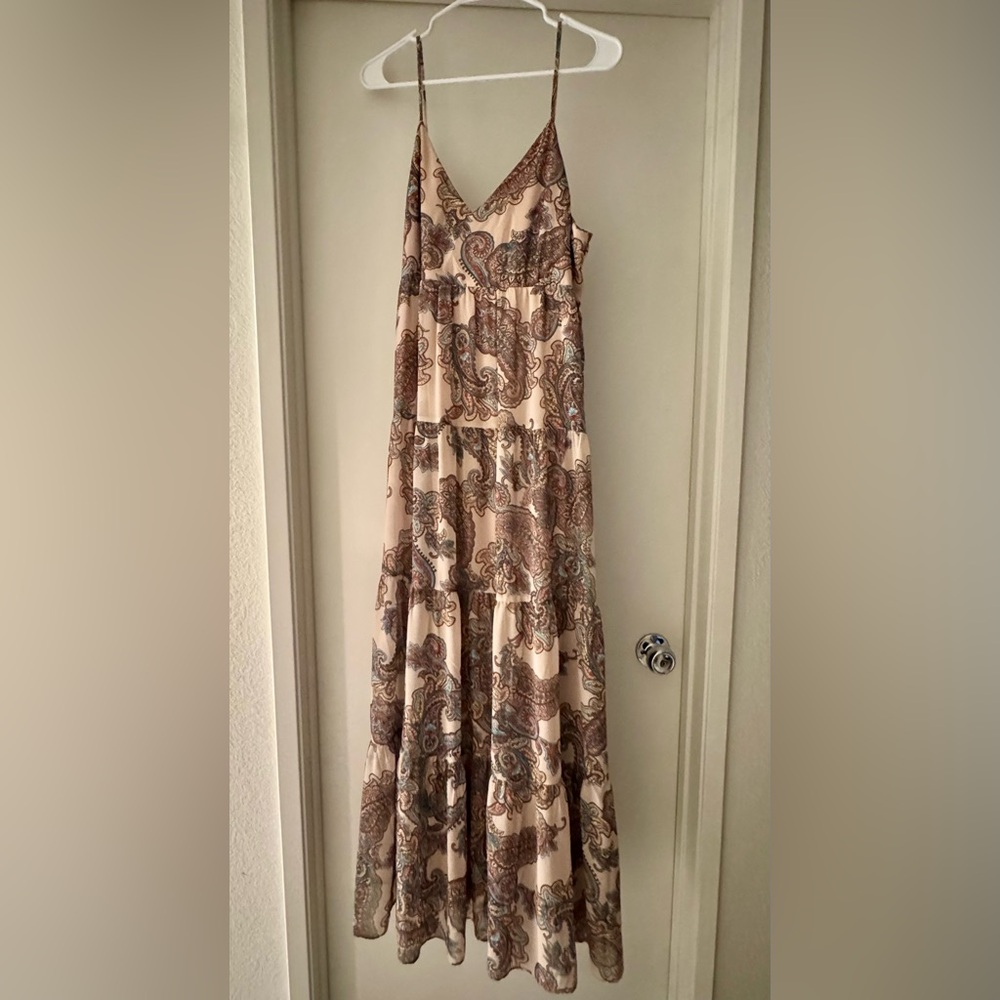 Express Paisley Maxi Dress in Cream and Brown